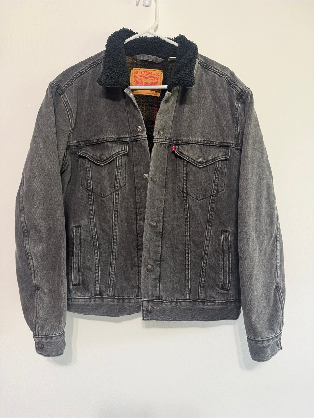 Levi's Black/Gray Sherpa-Lined Denim Trucker Jacket